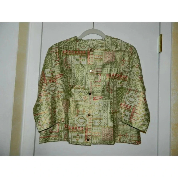 NWTs JOHN WOLF COTTONS Green Red Gold Tone Button Down Top Size 38 - Picture 2 of 4